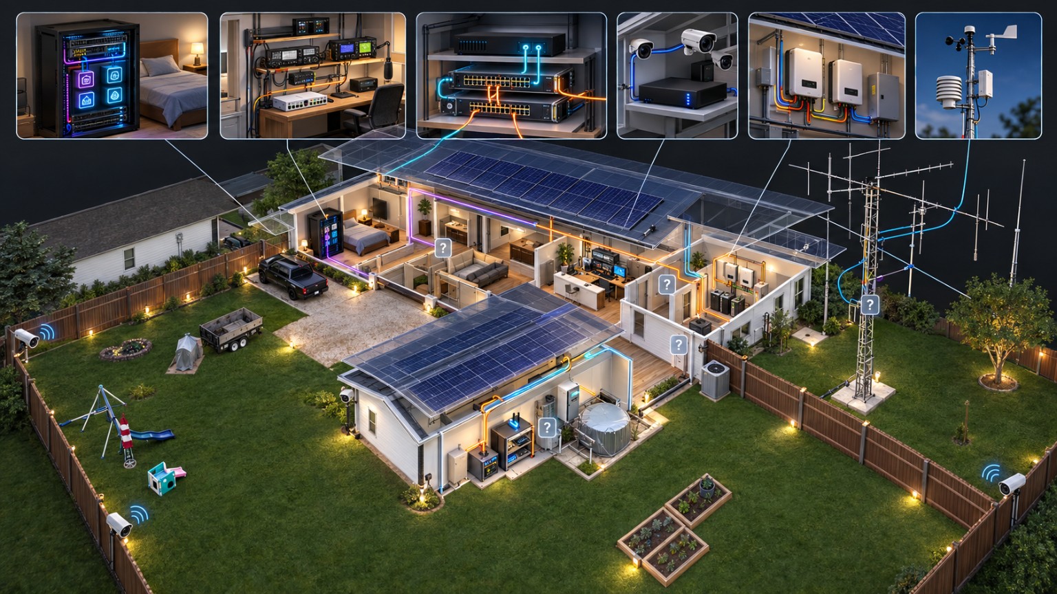 Illustrated cutaway of the house systems with live readings
